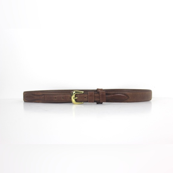 Sueded Tan Leather Belt with Brass Buckle - Picture 2 of 9